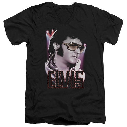 Elvis Presley 70s Star Mens Slim Fit V-Neck T Shirt Black