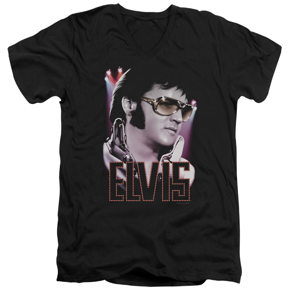 Elvis Presley 70s Star Mens Slim Fit V-Neck T Shirt Black