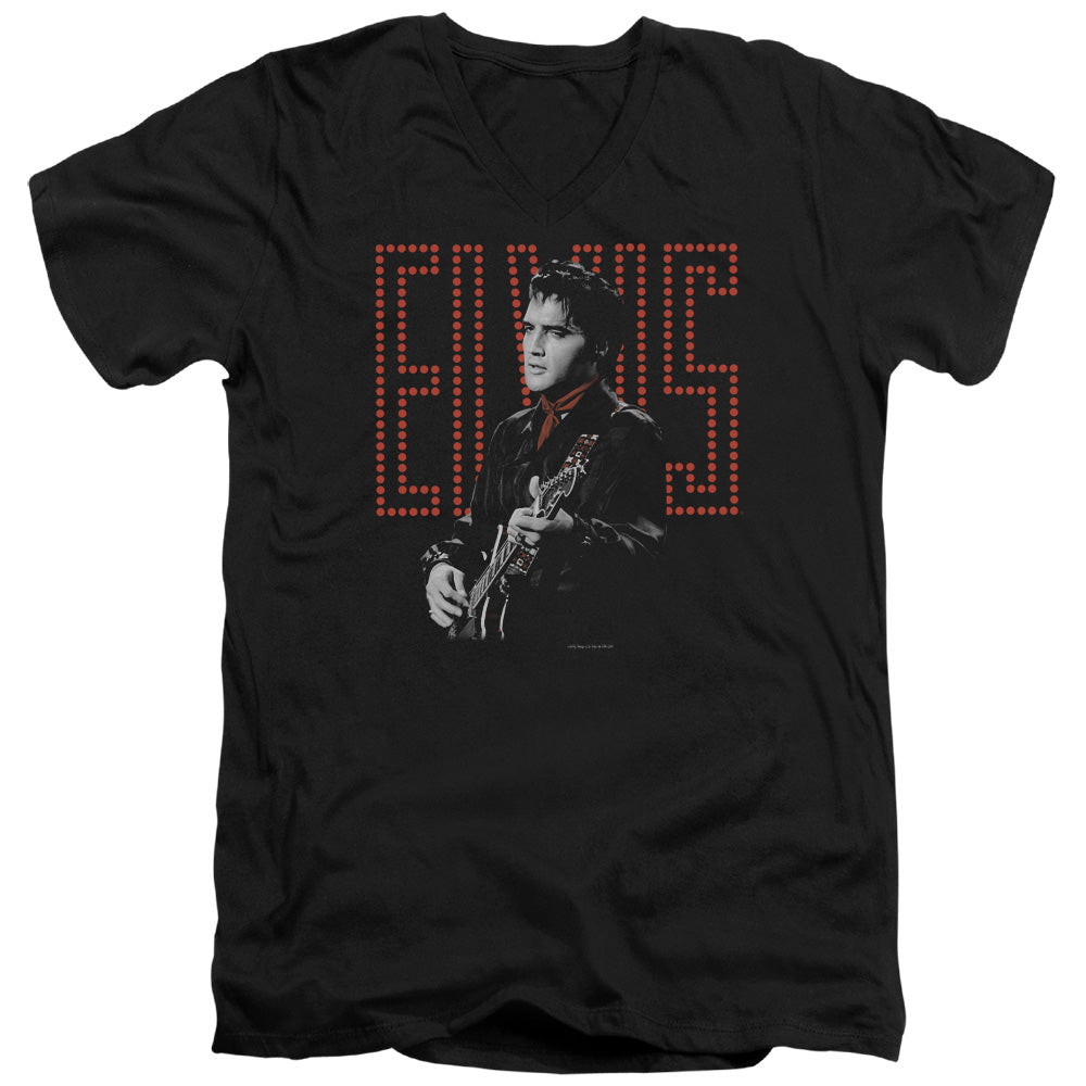 Elvis Presley Red Guitarman Mens Slim Fit V-Neck T Shirt Black