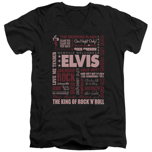 Elvis Presley Whole Lotta Type Mens Slim Fit V-Neck T Shirt Black