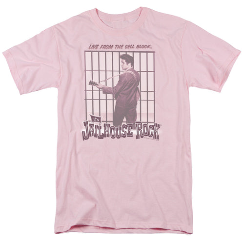 Elvis Presley Cell Block Rock Mens T Shirt Pink