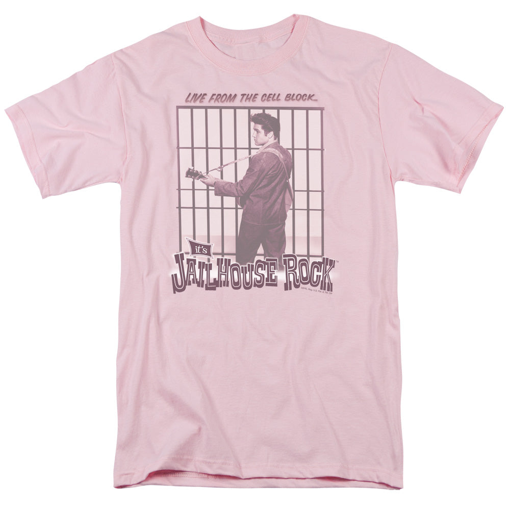 Elvis Presley Cell Block Rock Mens T Shirt Pink