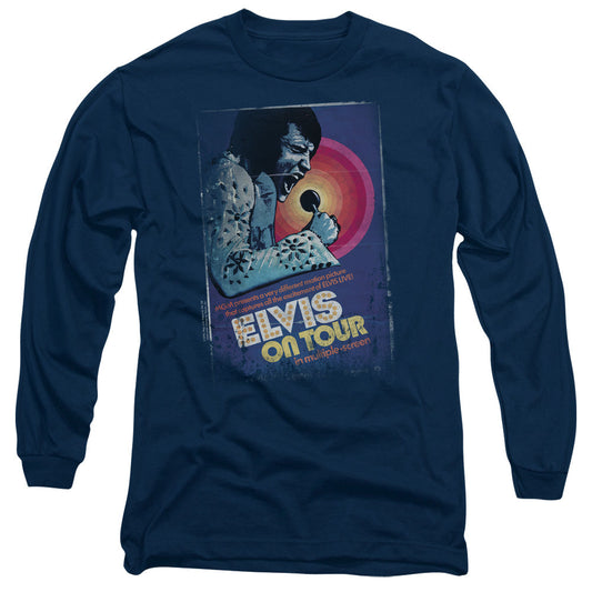 Elvis Presley On Tour Poster Mens Long Sleeve Shirt Navy Officially Licensed
