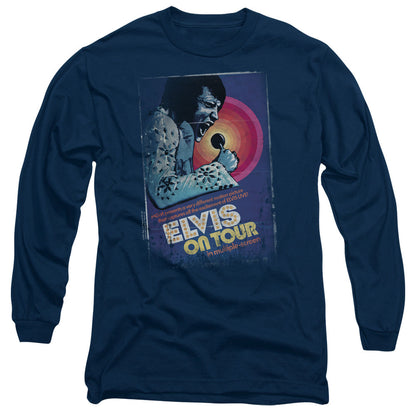 Elvis Presley On Tour Poster Mens Long Sleeve Shirt Navy Officially Licensed
