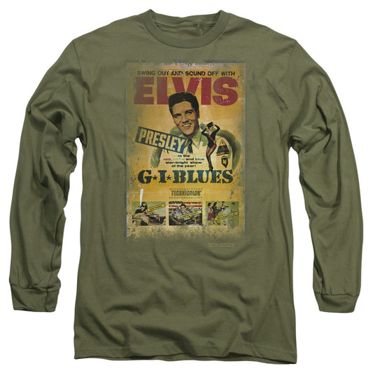 Elvis Presley Gi Blues Poster Mens Long Sleeve Shirt Military Green Officially Licensed