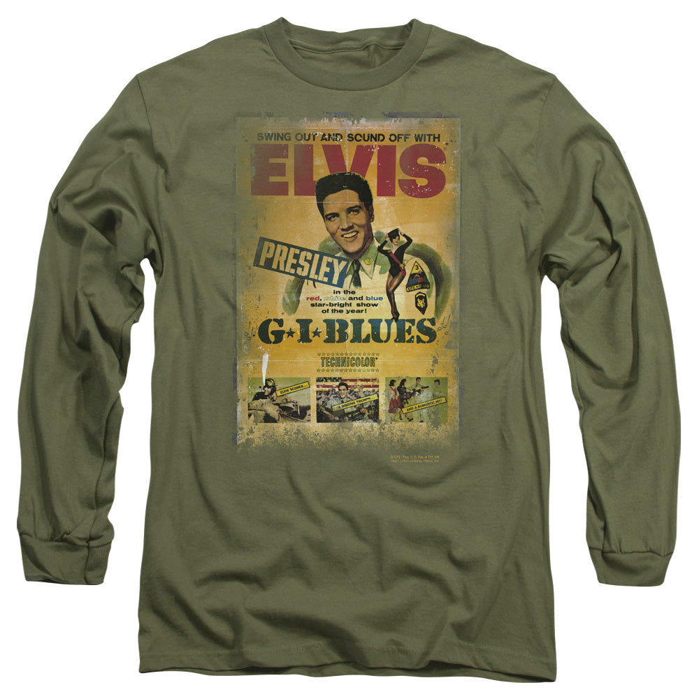 Elvis Presley Gi Blues Poster Mens Long Sleeve Shirt Military Green Officially Licensed