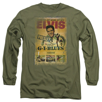 Elvis Presley Gi Blues Poster Mens Long Sleeve Shirt Military Green Officially Licensed