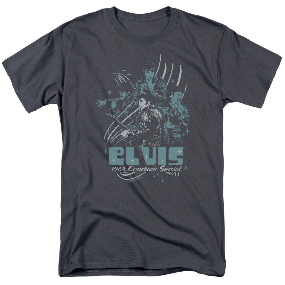 Elvis Presley 68 Leather Mens T Shirt Charcoal
