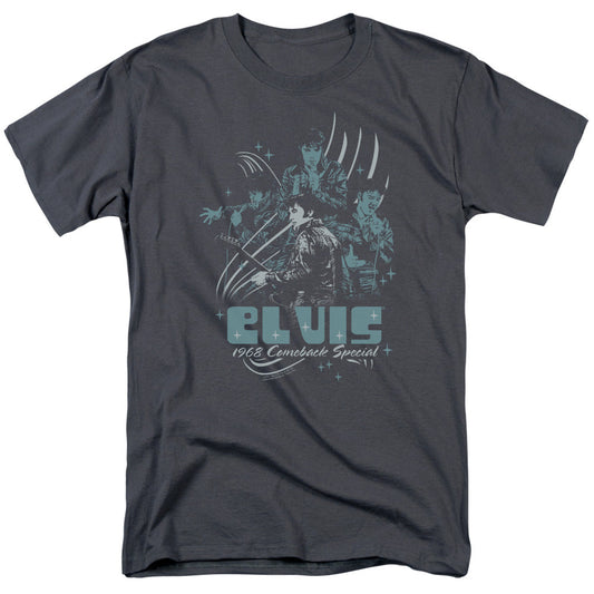 Elvis Presley 68 Leather Mens T Shirt Charcoal