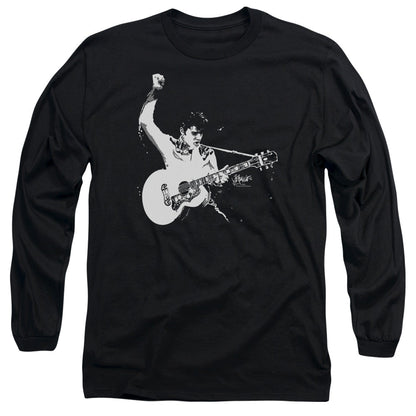 Elvis Presley Black And White Guitarman Mens Long Sleeve Shirt Black