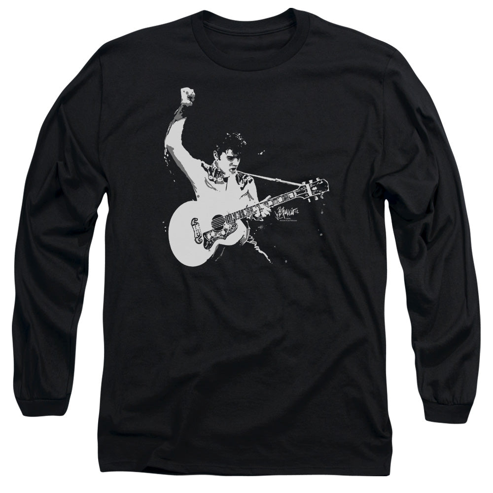 Elvis Presley Black&White Guitarman Mens Long Sleeve Shirt Black Officially Licensed