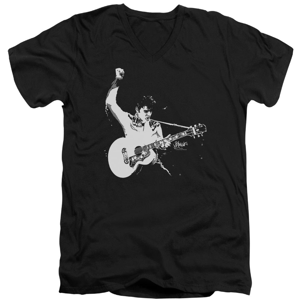 Elvis Presley Black and White Guitarman Mens Slim Fit V-Neck T Shirt Black