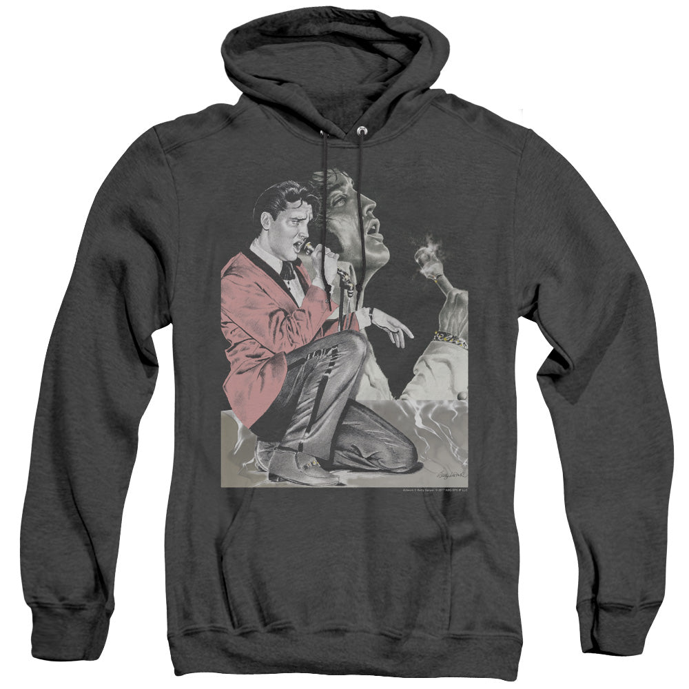 Elvis Presley Rock N Roll Smoke Heather Mens Hoodie Black