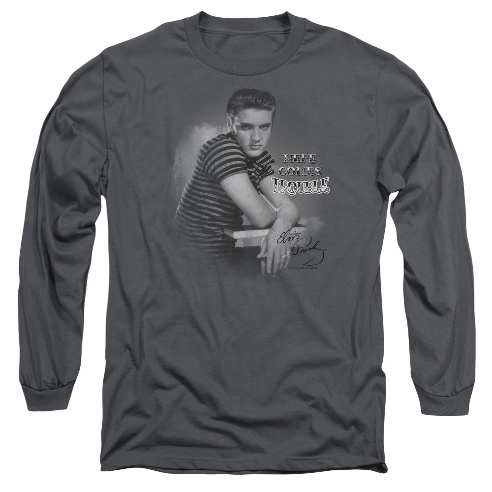 Elvis Presley Trouble Mens Long Sleeve Shirt Charcoal Officially Licensed