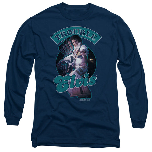 Elvis Presley Total Trouble Mens Long Sleeve Shirt Navy Officially Licensed