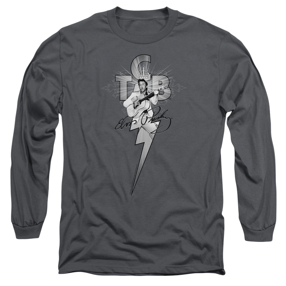 Elvis Presley Tcb Ornate Mens Long Sleeve Shirt Charcoal Officially Licensed