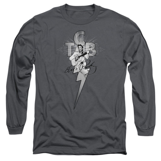 Elvis Presley Tcb Ornate Mens Long Sleeve Shirt Charcoal Officially Licensed