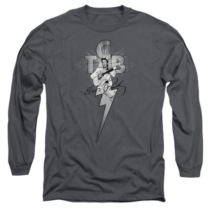 Elvis Presley Tcb Ornate Mens Long Sleeve Shirt Charcoal Officially Licensed