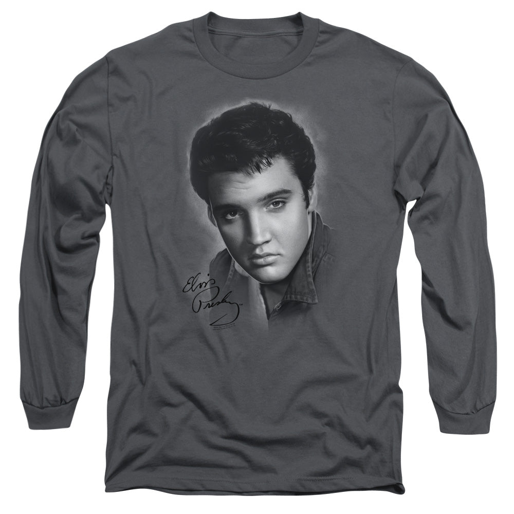 Elvis Presley Grey Portrait Mens Long Sleeve Shirt Charcoal Officially Licensed