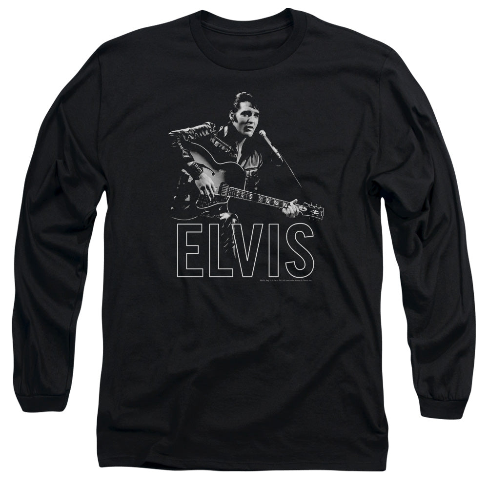 Elvis Presley Guitar In Hand Mens Long Sleeve Shirt Black Officially Licensed