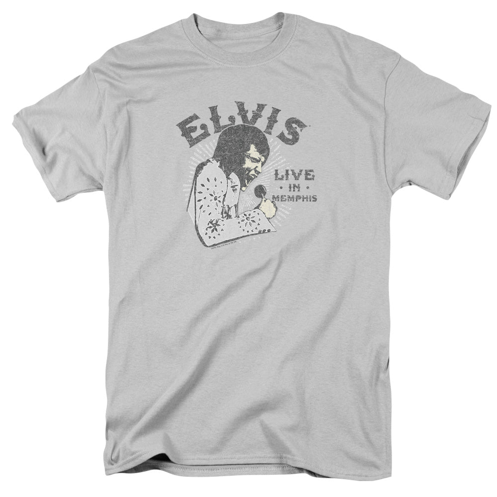 Elvis Presley Live In Memphis Mens T Shirt Silver