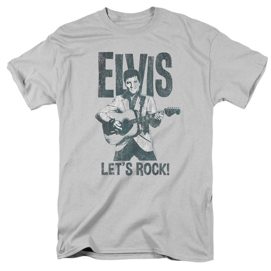 Elvis Presley Lets Rock Mens T Shirt Silver