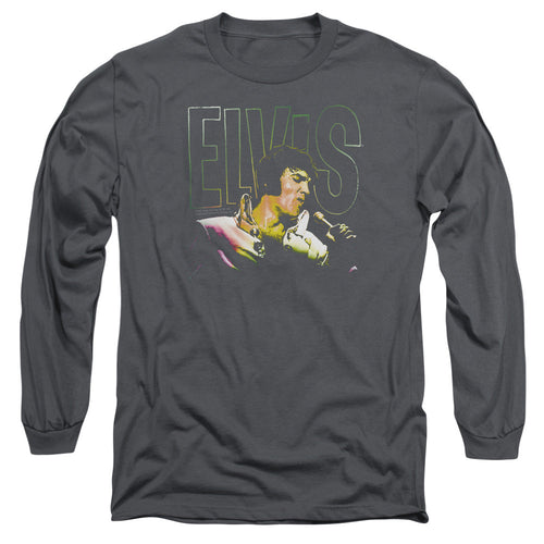 Elvis Presley Multicolored Mens Long Sleeve Shirt Charcoal