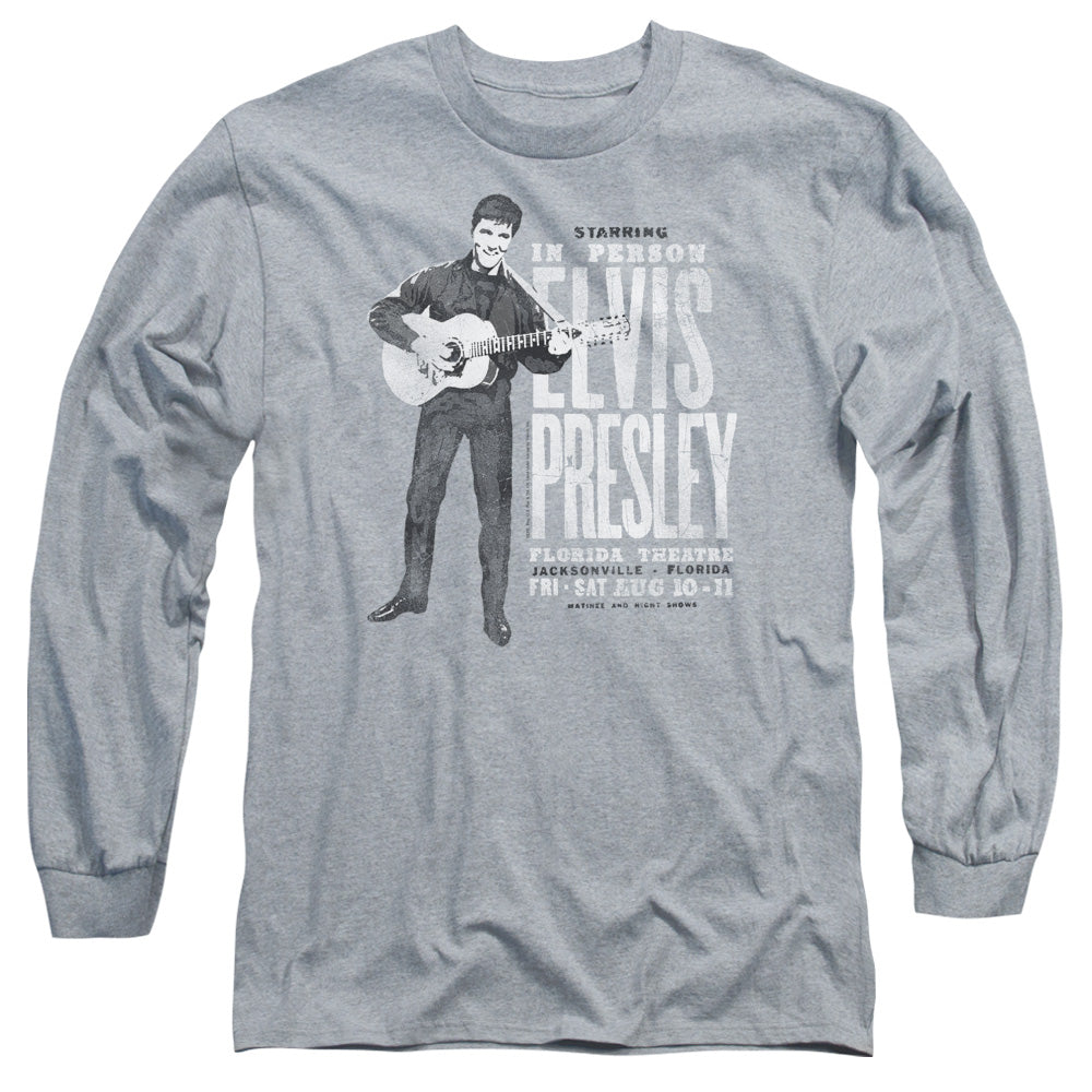 Elvis Presley In Person Mens Long Sleeve Shirt Athletic Heather Officially Licensed