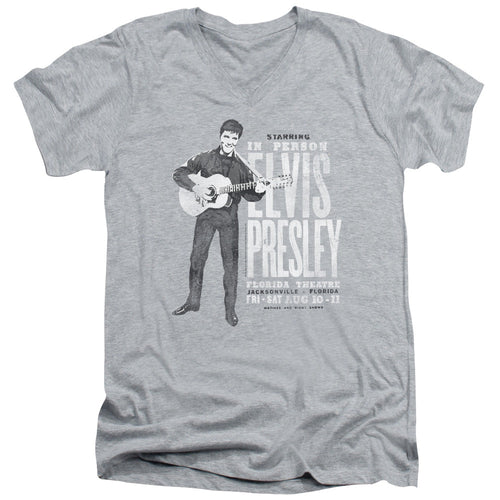 Elvis Presley in Person Mens Slim Fit V Neck T Shirt Athletic Heather