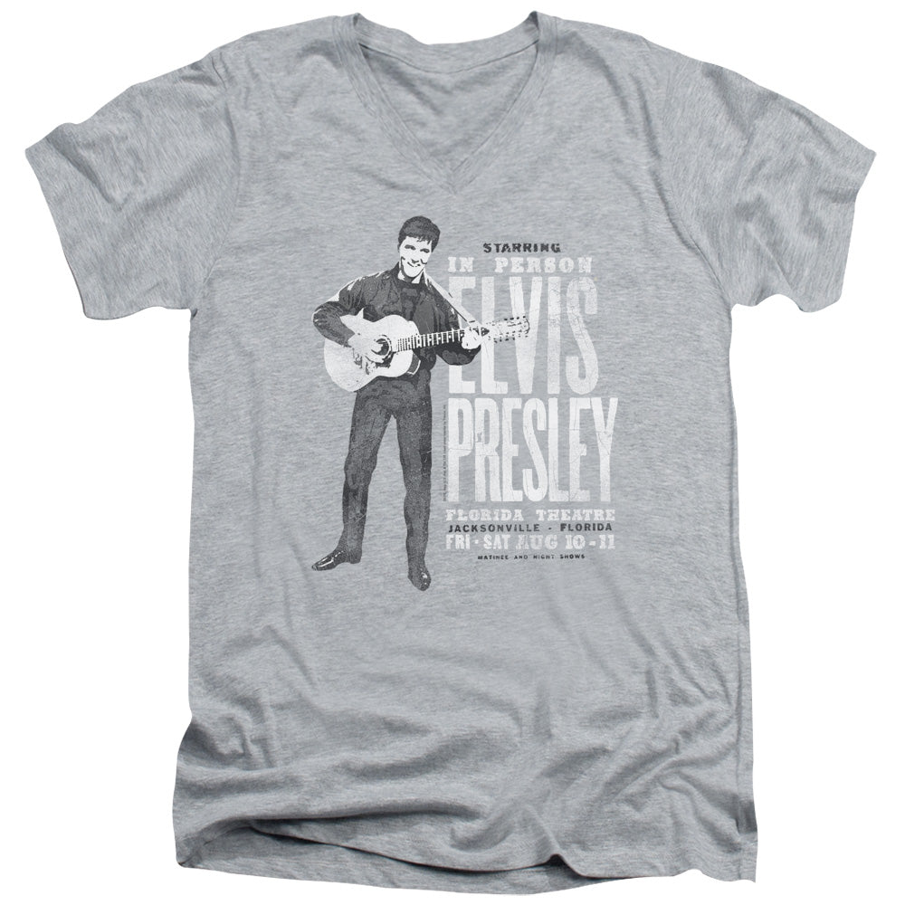 Elvis Presley in Person Mens Slim Fit V Neck T Shirt Athletic Heather