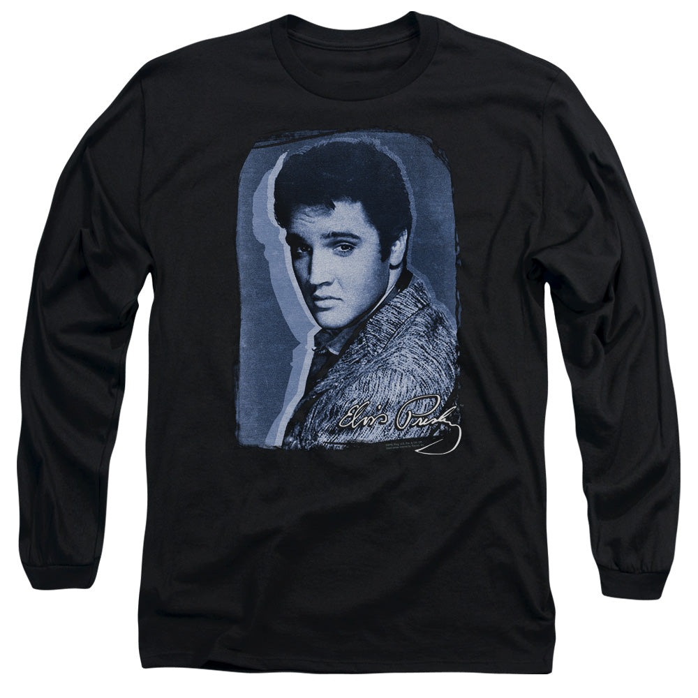 Elvis Presley Overlay Mens Long Sleeve Shirt Black Officially Licensed
