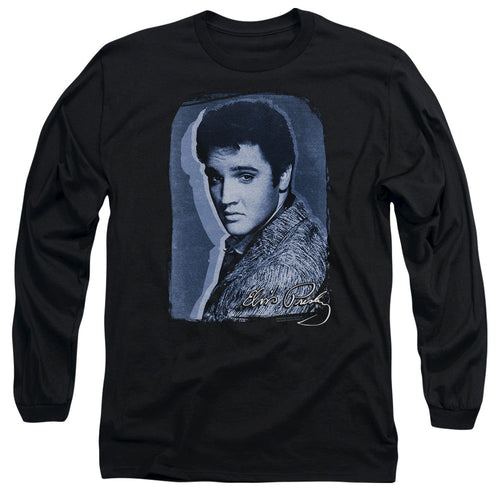 Elvis Presley Overlay Mens Long Sleeve Shirt Black
