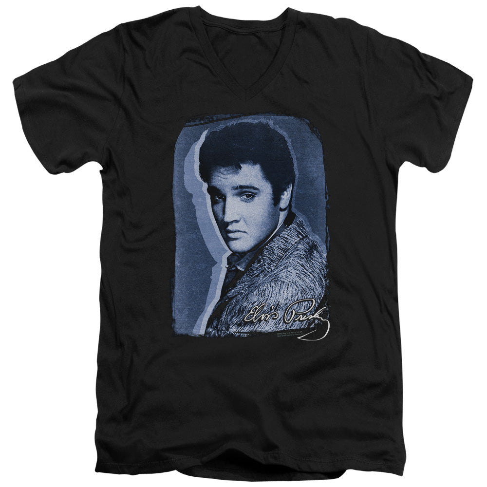 Elvis Presley Overlay Mens Slim Fit V Neck T Shirt Black