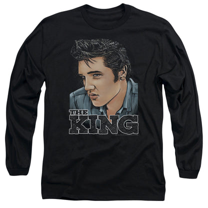 Elvis Presley Graphic King Mens Long Sleeve Shirt Black Officially Licensed