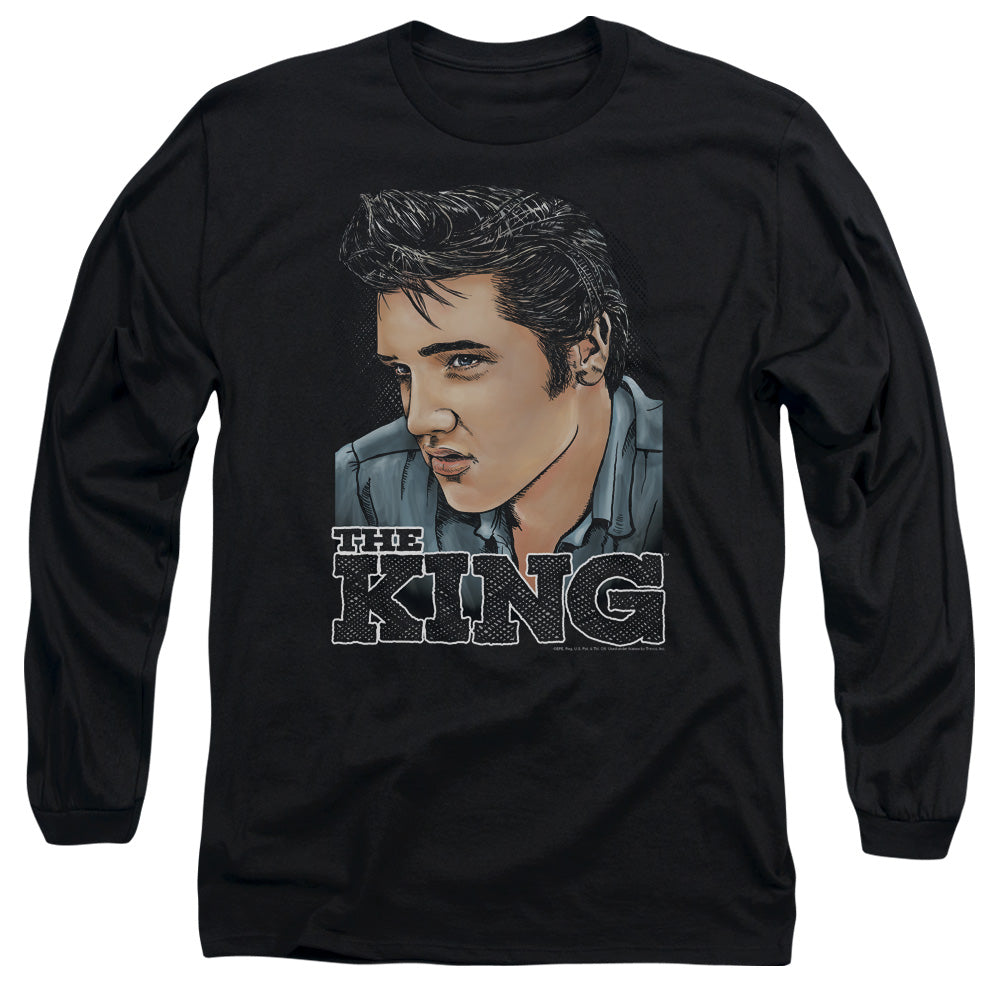 Elvis Presley Graphic King Mens Long Sleeve Shirt Black Officially Licensed