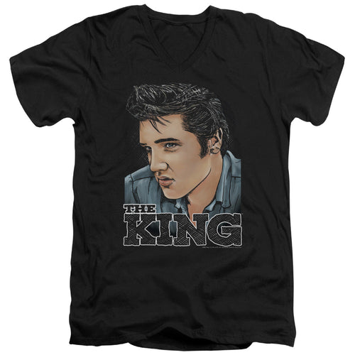 Elvis Presley Graphic King Mens Slim Fit V Neck T Shirt Black