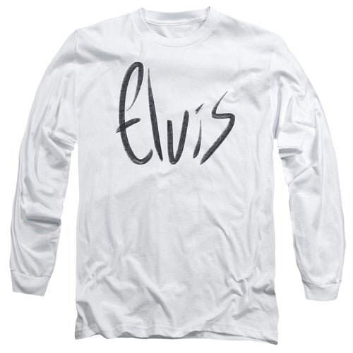 Elvis Presley Sketchy Name Mens Long Sleeve Shirt White