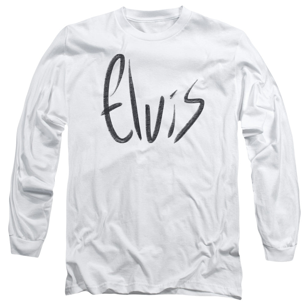 Elvis Presley Sketchy Name Mens Long Sleeve Shirt White Officially Licensed