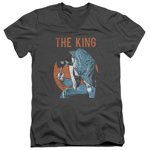 Elvis Presley Mic in Hand Mens Slim Fit V Neck T Shirt Charcoal