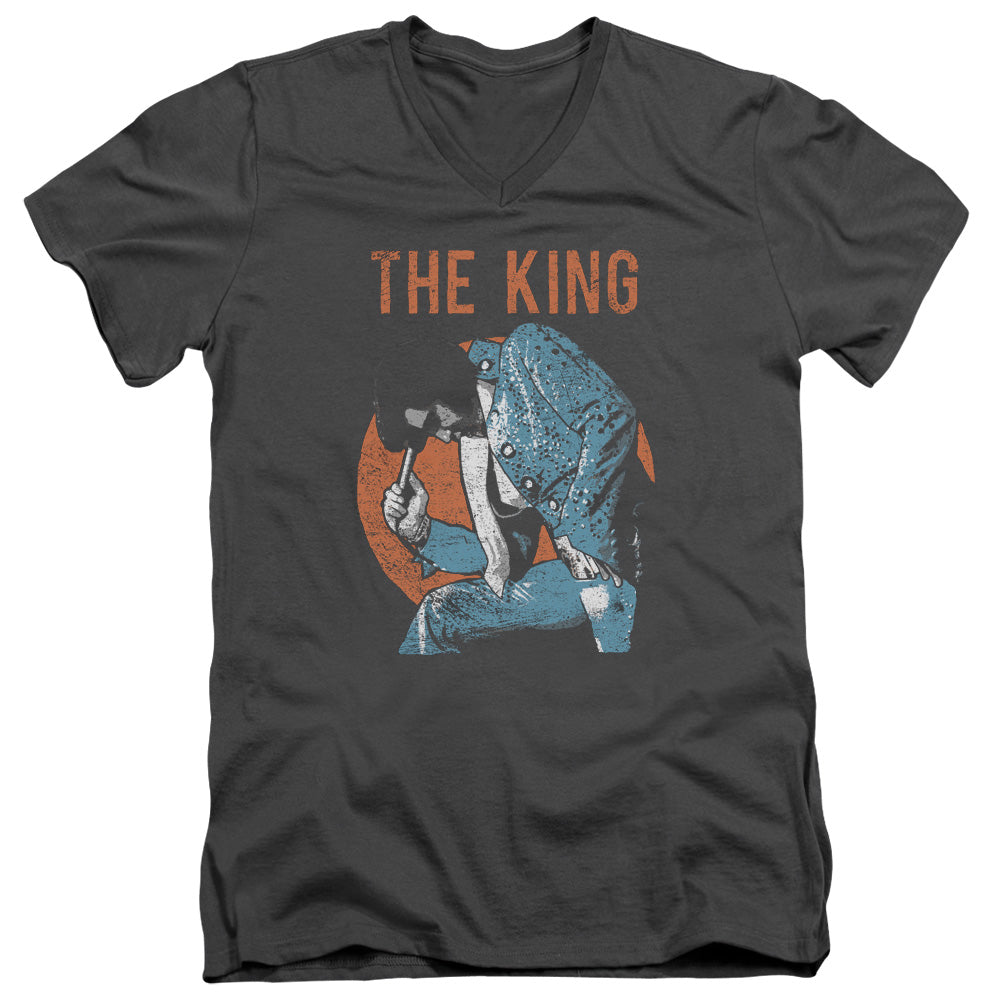 Elvis Presley Mic in Hand Mens Slim Fit V Neck T Shirt Charcoal