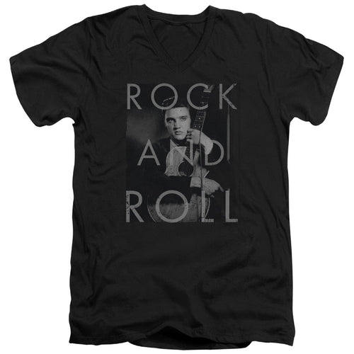 Elvis Presley Rock and Roll Mens Slim Fit V Neck T Shirt Black
