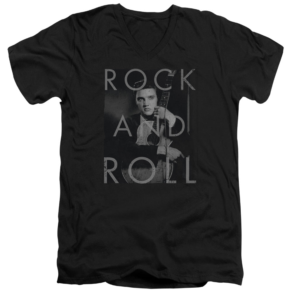 Elvis Presley Rock and Roll Mens Slim Fit V Neck T Shirt Black
