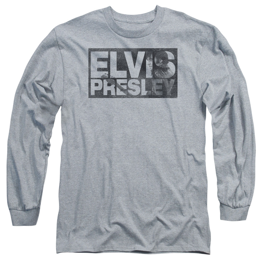 Elvis Presley Block Letters Mens Long Sleeve Shirt Athletic Heather Officially Licensed