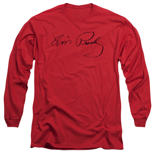 Elvis Presley Signature Sketch Mens Long Sleeve Shirt Red