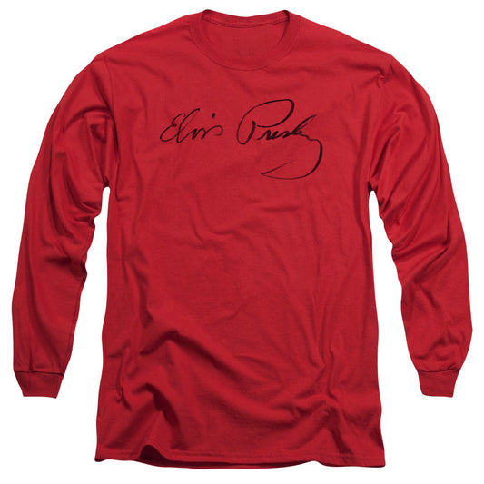 Elvis Presley Signature Sketch Mens Long Sleeve Shirt Red Officially Licensed