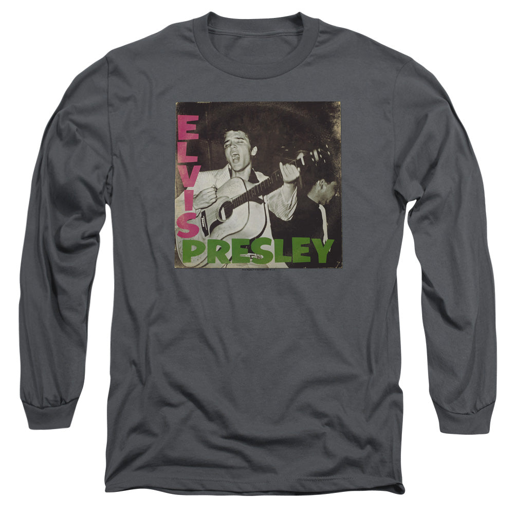 Elvis Presley First Lp Mens Long Sleeve Shirt Charcoal Officially Licensed