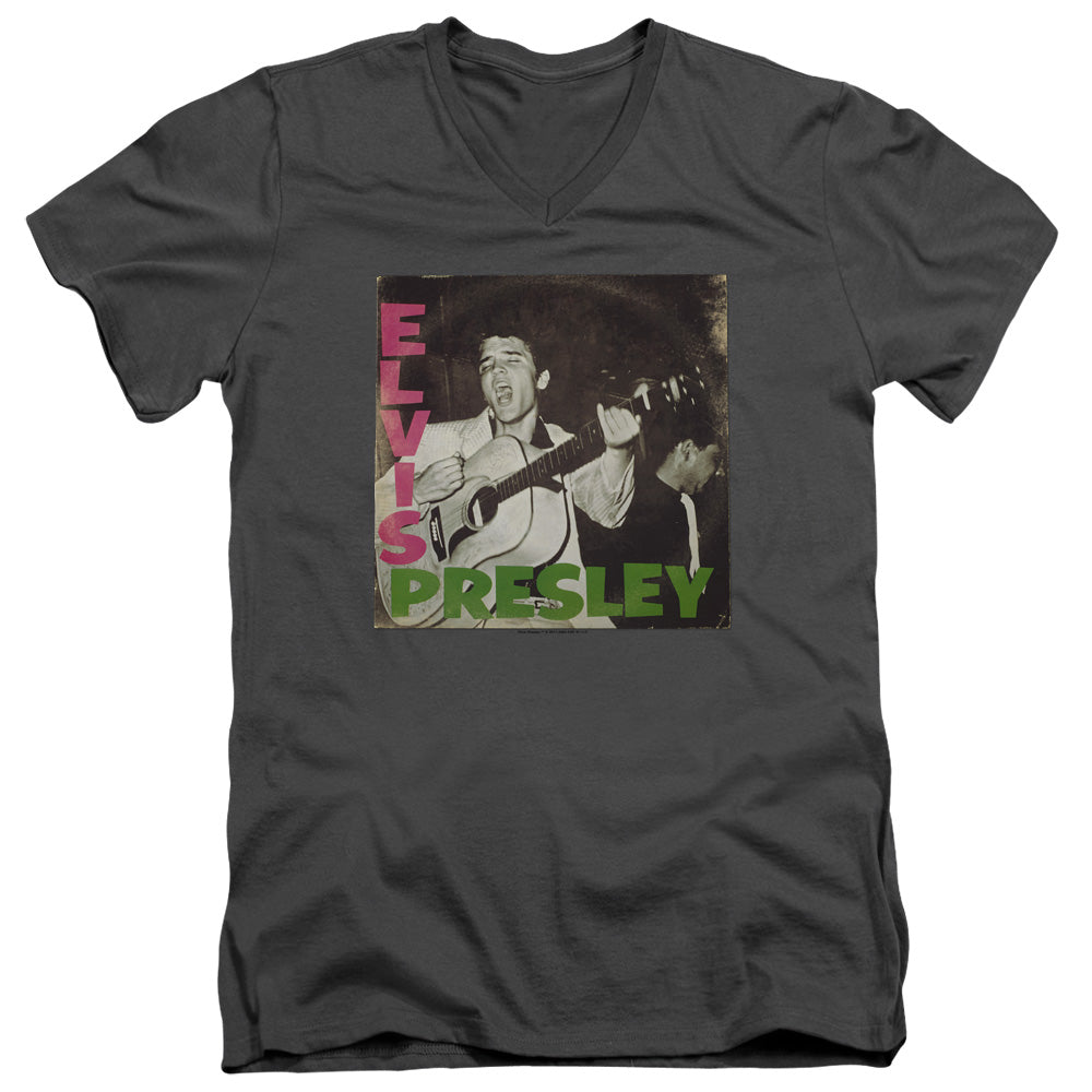 Elvis Presley First Lp Mens Slim Fit V Neck T Shirt Charcoal