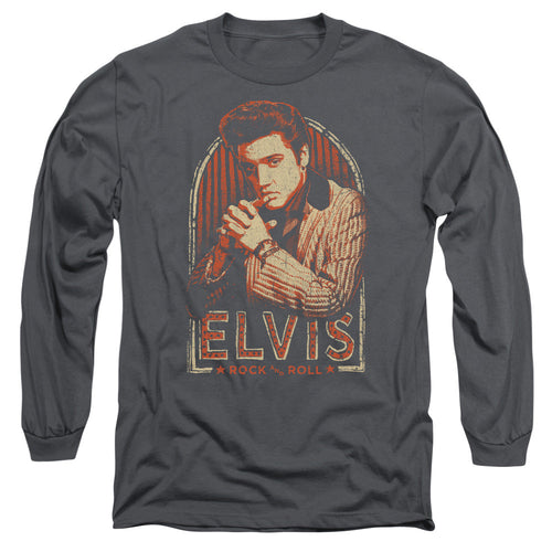 Elvis Presley Stripes Mens Long Sleeve Shirt Charcoal