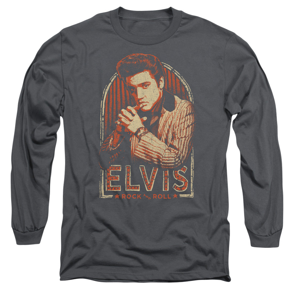 Elvis Presley Stripes Mens Long Sleeve Shirt Charcoal Officially Licensed