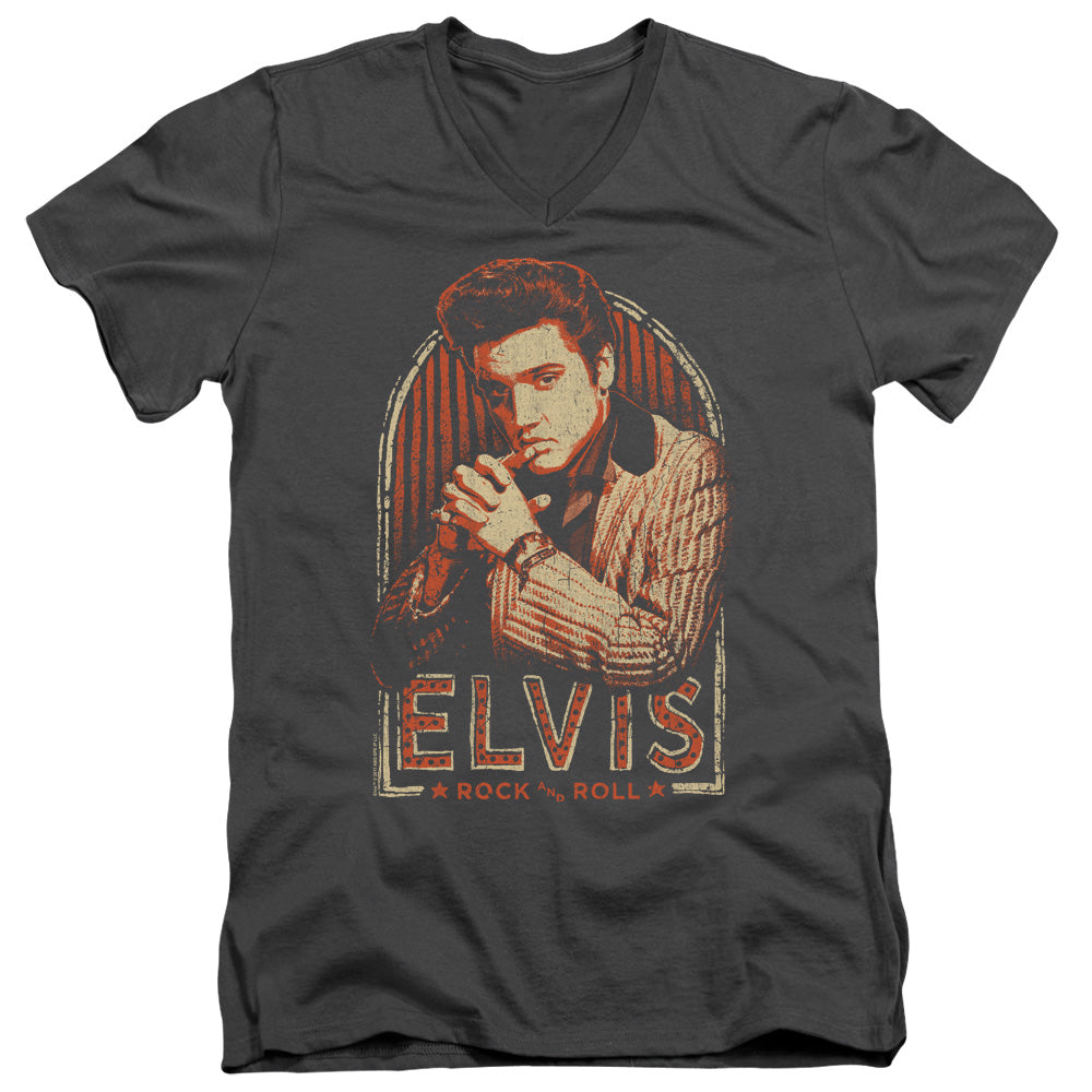 Elvis Presley Stripes Mens Slim Fit V Neck T Shirt Charcoal